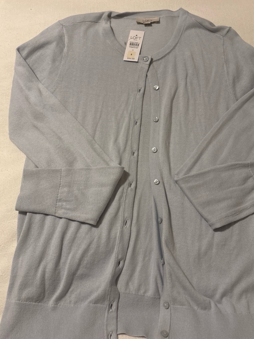 LOFT Light Blue Round Neck Button Cardigan